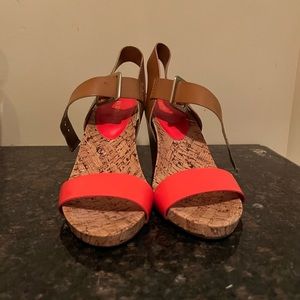 BCBGenereation Red and Brown Sandal Wedges US Size 8B *No Shoe Box*